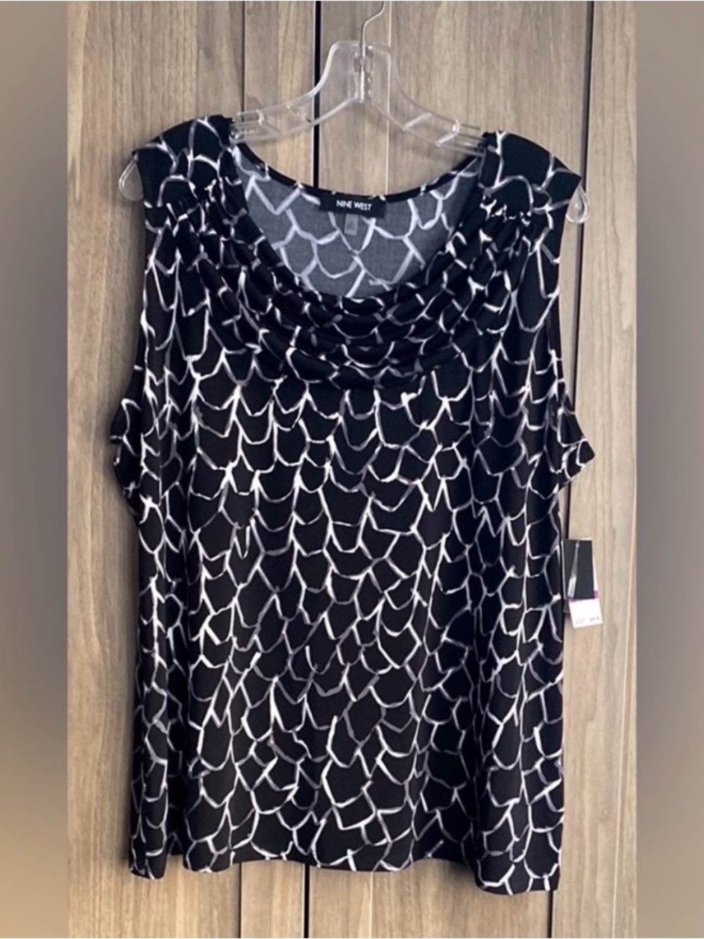 NWT! Nine West Black Draped Neck Sleeveless Blouse | 2X